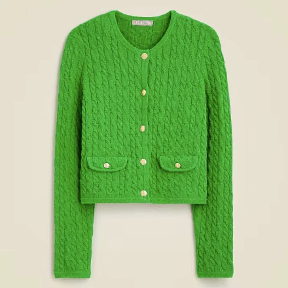 J.Crew Odette cable knit sweater lady jacket in cotton blend boucle Small - Picture 2 of 7